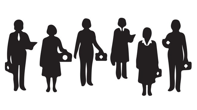 Black Silhouette Group of Photographers and Reporters Holding Cameras and Press Passes