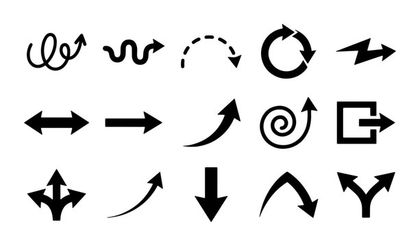 Diverse Arrow Icon Set, Vector Graphics Collection: Directional Symbols, Navigation Cues, and Workflow Elements for Web and Print Design