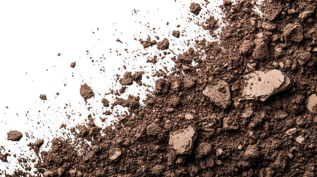 Close-up shot revealing textured, earthy soil with scattered small rocks, black void