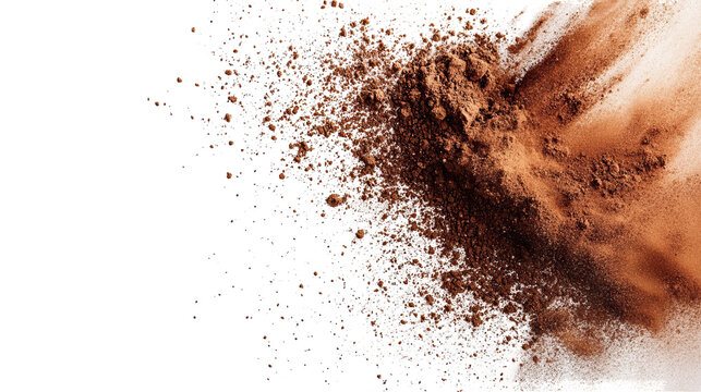 Close-up view of brown powder exploding, with a contrasting black backdrop