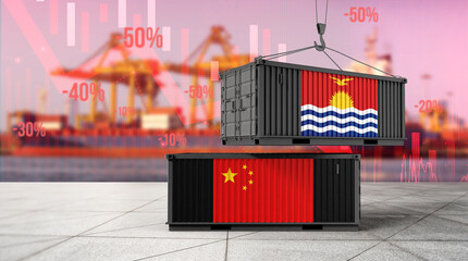 Kiribati vs China Trade: A visually striking depiction of two shipping containers, emblazoned with the flags of Kiribati and China, symbolizing international trade dynamics and economic interplay. © bao