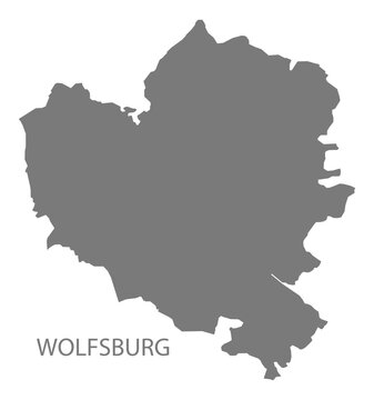 Wolfsburg city map with boroughs grey illustration silhouette shape