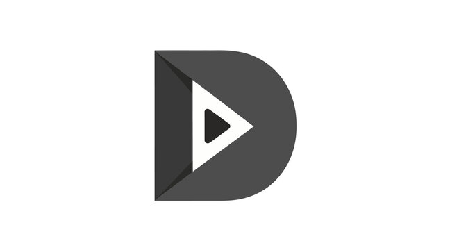 Abstract dark gray 'D' letter shape with white play button icon, modern logo design
