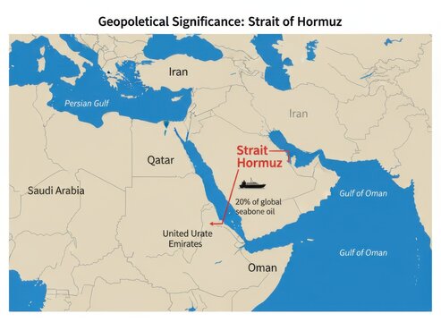 Geopolitical map of the strait of hormuz showing global oil transport routes