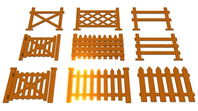 Wooden Fence Set: Various Designs for Rural and Garden Scenes
