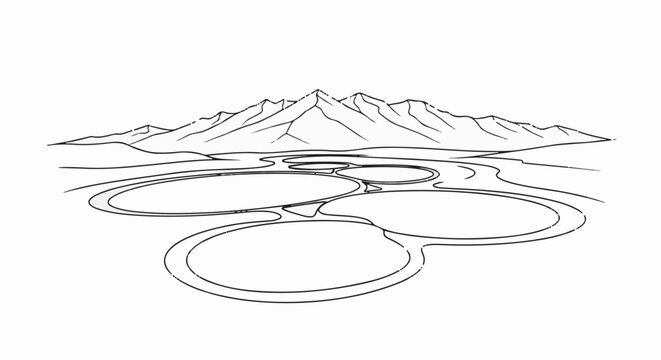 Mountain range overlooks a meandering river and tranquil pools