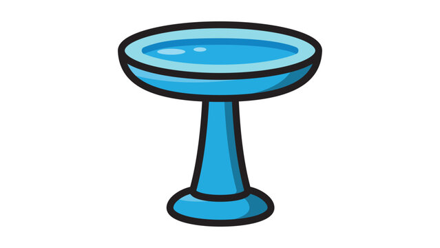 Blue Pedestal Bird Bath Vector Icon Illustration with Water, Modern Flat Design Garden Ornament for Backyard Wildlife, Editable Stroke Line Art Isolated on White Background for Web and Print.