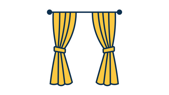 Yellow Window Curtain Vector Icon with Editable Stroke. Modern flat illustration of hanging drapes with tie-backs on a rod, perfect for interior design, home decor, and architectural graphics.