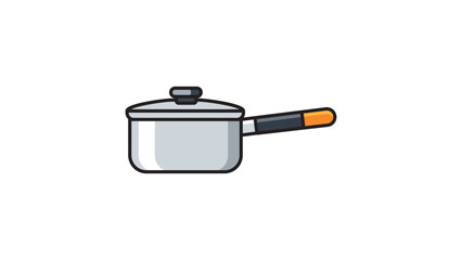 Modern Flat Saucepan Vector Icon with Lid and Long Handle, Isolated on White Background. Professional Kitchenware Illustration for Cooking Apps and Web Design with Editable Stroke Lines. © MAKSUDA