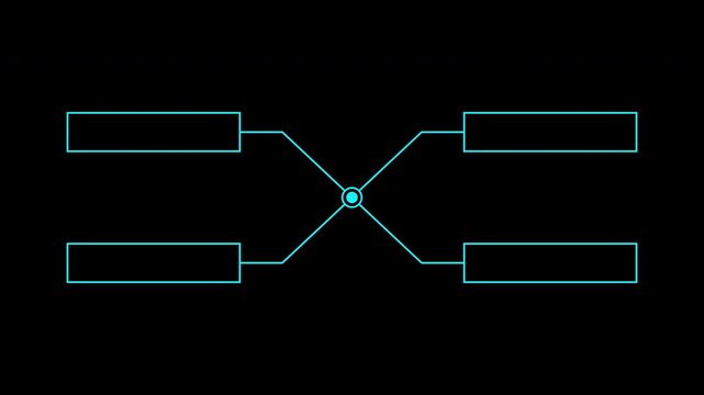 Animated Four Line HUD Element with Blue Glow Callout.  four call out Hud elements frame lines callout animation. 4K video.
