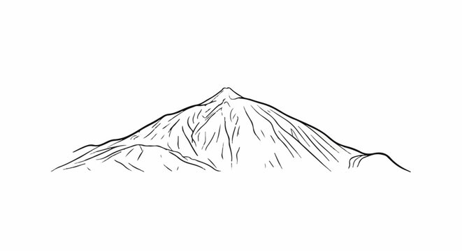 Stylized black ink line drawing of a conical mountain peak