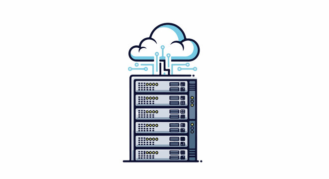 Server rack connected to cloud with digital circuitry
