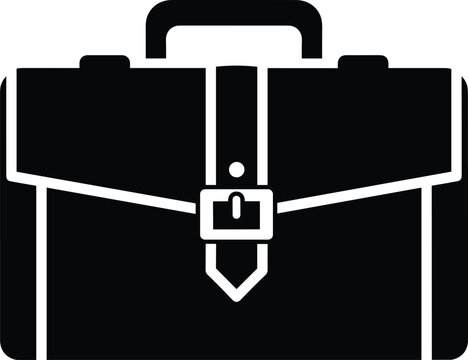 Black and white business briefcase icon illustration, professional office symbol, corporate work equipment vector design, minimal silhouette artwork