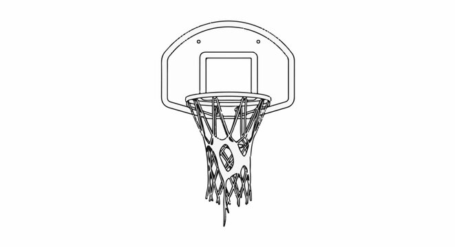 Outline drawing of a basketball hoop with a net