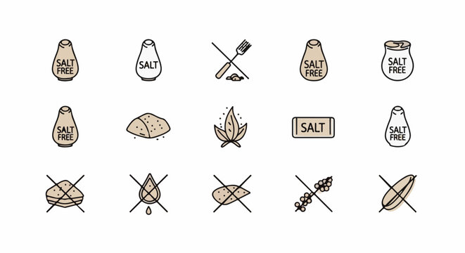 Collection of icons representing salt and salt-free symbols