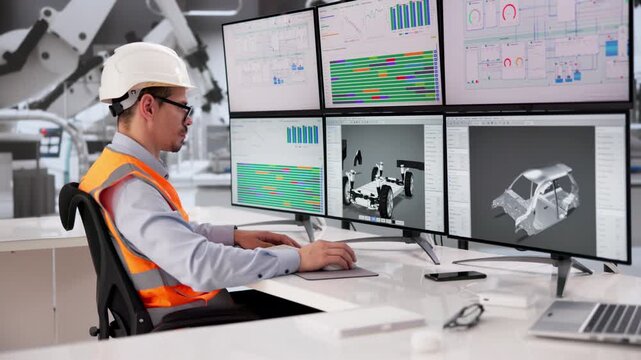 Industry Engineer Carefully Designing Automotive Parts On Desktop Computer