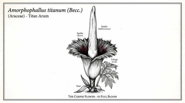 titan arum flower, Amorphophallus titanum, rare plant species
