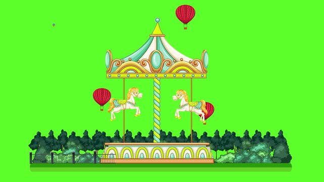 Animated Carousel with Hot Air Balloons on a Green Screen Background