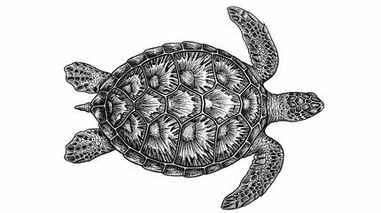 Fototapeta premium Vintage Engraving Style Sea Turtle Illustration