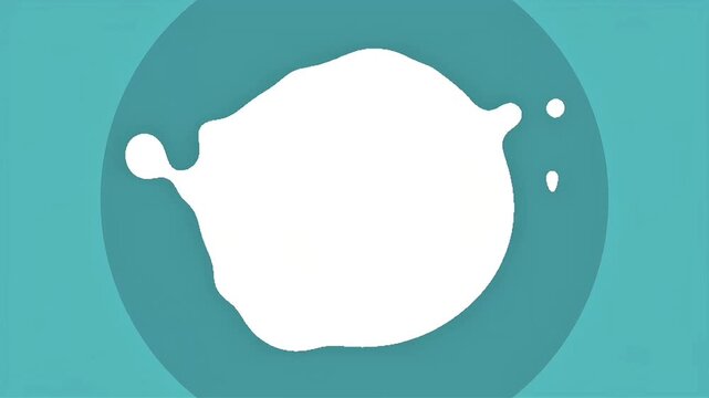 A motion graphic video showcases a white splatter in a teal circle on a solid background