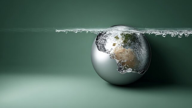 A globe submerged in water, symbolizing environmental awareness.