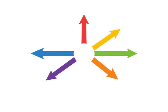 Minimalist Infographic Flow Chart with Six Colorful Arrows Radiating from a Central Circle, Ideal for Business Process Mapping, Strategic Decision Making, and Professional Presentation Templates