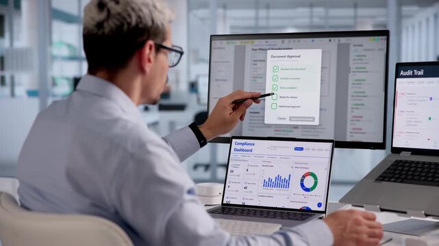 Man Ticking Checkboxes Doing Document Approval After Reviewing