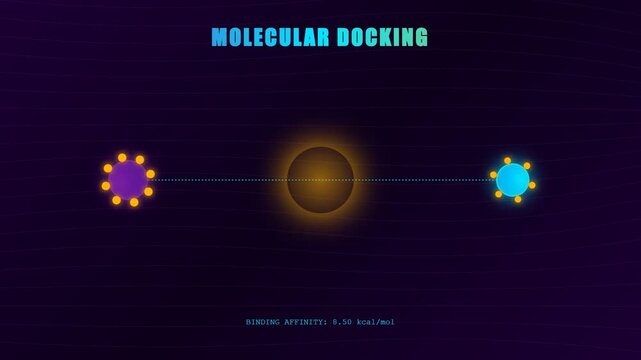 A dynamic visualization for Organoid Disease Modeling illustrates molecular docking, demonstrating the computational process of calculating binding affinity in scientific research.