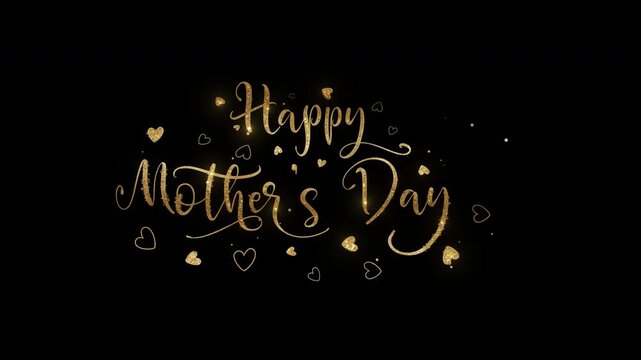 Elegant and glitter gold happy mothers day text animation on transparent background. Perfect for creating greeting cards, social media posts, or event invitations.