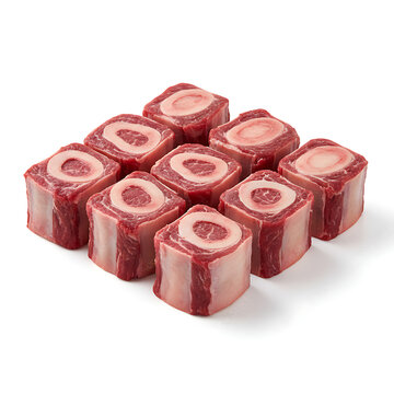 Fresh raw oxtail pieces with exposed bone and marbled red meat
