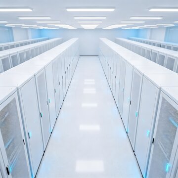 Modern Data Center Server Room with High Technology Equipment
