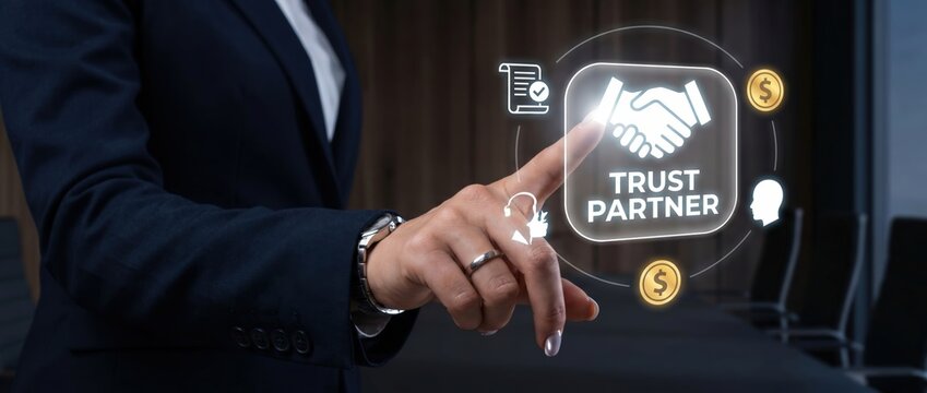 Engaging business partnership strategies corporate office digital presentation professional environment close-up view building trust in collaborations