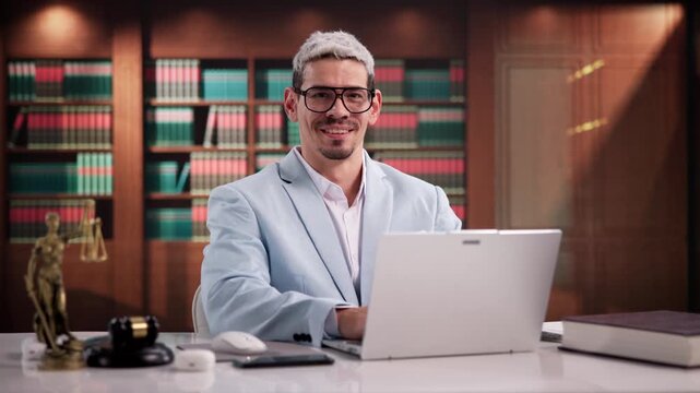 Happy Lawyer In Law Office Smiling