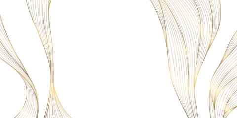 Plakat Luxury abstract gold wave pattern, thin elegant lines on white background. Premium vector design, Japanese curves, geometric elements, and smooth silk texture, wallpapers.