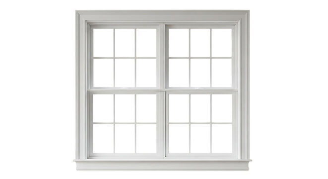 Single white classic window frame with grid panes