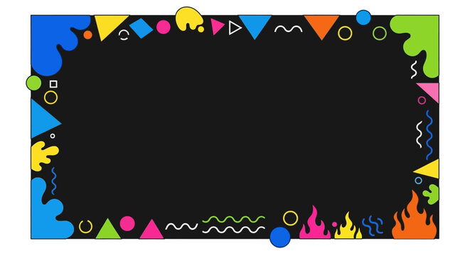 Abstract Memphis Style Frame with Colorful Geometric Shapes and Fire Elements