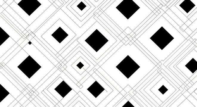 Abstract Monochrome Geometric Pattern with Intersecting Lines and Squares