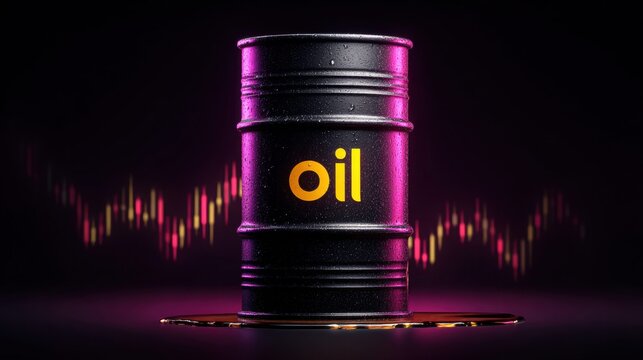 Oil barrel with oil spilling, representing market volatility and oil price fluctuations.