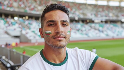 Fototapeta premium Mexico Soccer Fan Portrait with Face Paint in Stadium