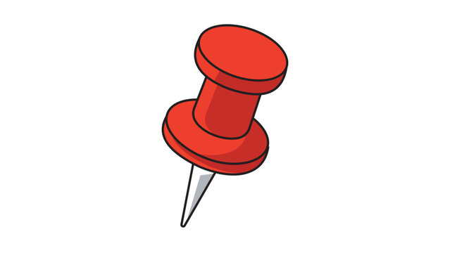 Red Push Pin Vector Icon Illustration with Editable Stroke. Modern flat design of a small round plastic thumbtack on white background, perfect for office, school, maps, notes, and organization.