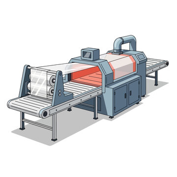 Automated Shrink Wrap Machine for Industrial Packaging on Conveyor Belt