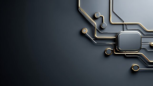 Detailed circuit board design with elegant gold lines.