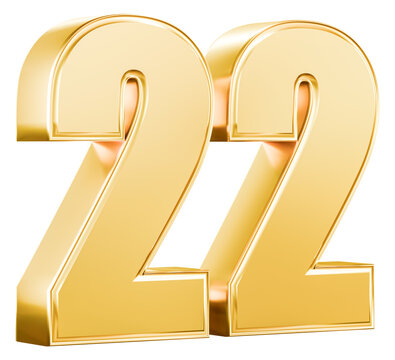 Glossy golden 3D number 22