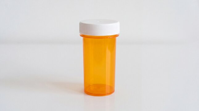Empty orange plastic prescription pill bottle with white cap