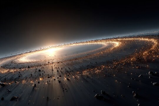 Stellar cosmic landscape with glowing asteroid field