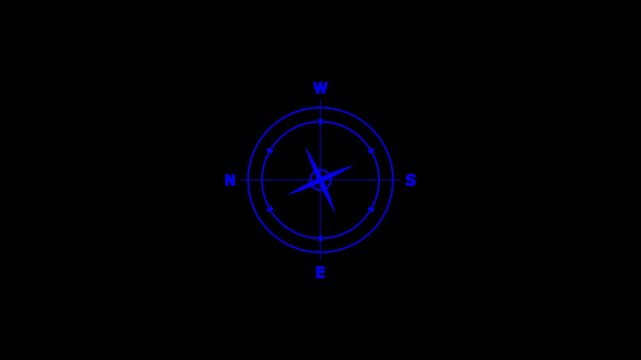 Minimalist Blue Compass Icon on Black Background for Navigation and Tech Concept

