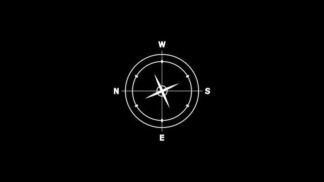 Minimalist White Compass Navigation Icon on Black Background for Travel and Direction Concept
