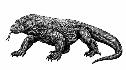 Fototapeta premium 3D Komodo dragon walking in realistic detail isolated on white background