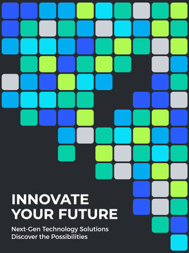 A colorful pixelated graphic with the words 'INNOVATE YOUR FUTURE' on a black background