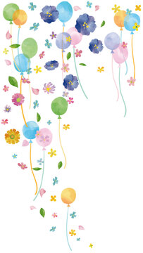 水彩風 花とバルーン お祝いフレーム 縦 Happy Series:Watercolor-style flower and balloon celebration frame